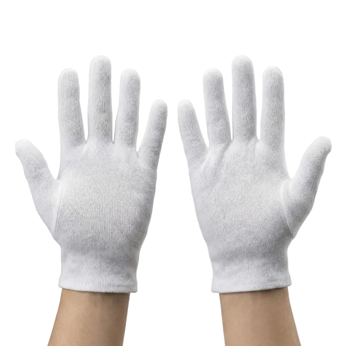 Pair of white gloves on a white background