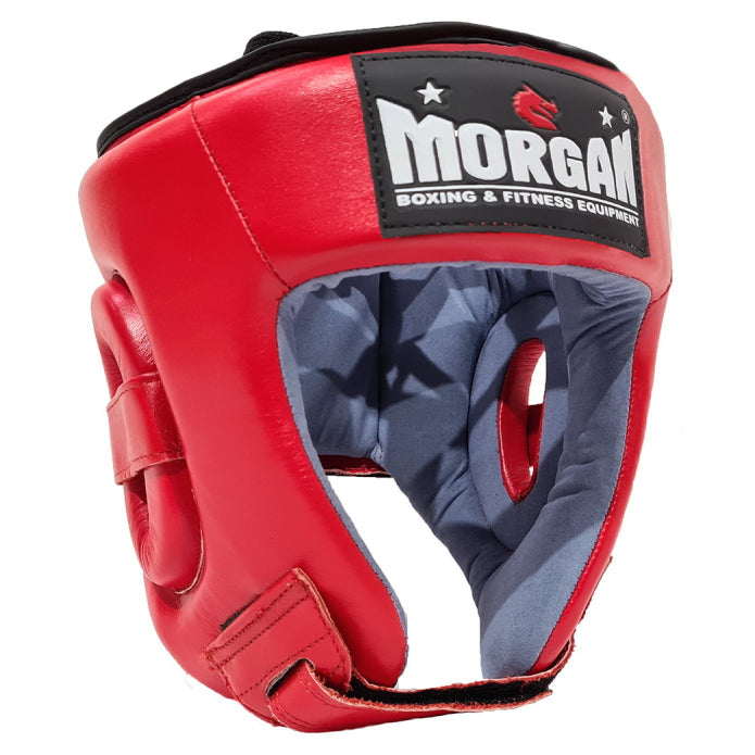 Morgan Platinum Open Face Leather Head Guard Red