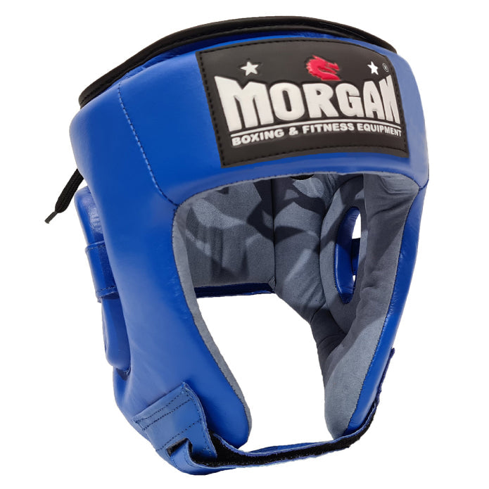 Morgan Platinum Open Face Leather Head Guard Blue