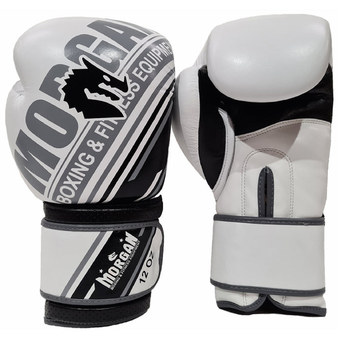 Morgan Aventus Leather Boxing Gloves (10-12-14-16Oz) White-Black