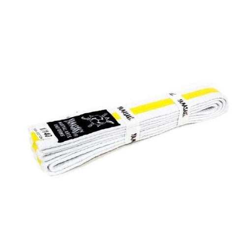 Yamasaki White Martial Arts Belts (With Coloured Stripe) White Yellow