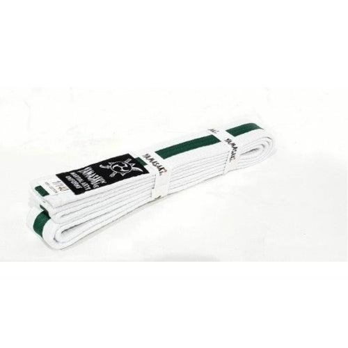 Yamasaki White Martial Arts Belts (With Coloured Stripe) White Green