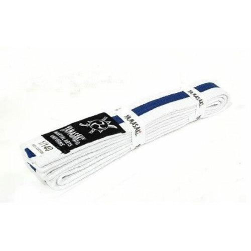 Yamasaki White Martial Arts Belts (With Coloured Stripe) White Blue