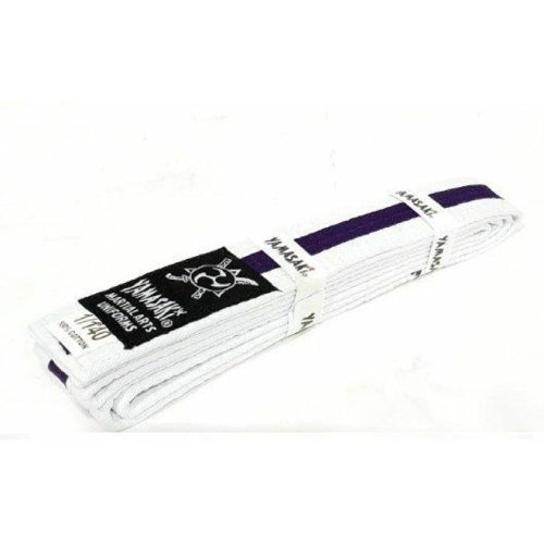 Yamasaki White Martial Arts Belts (With Coloured Stripe) White Purple
