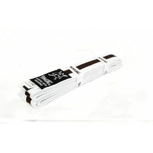 Yamasaki White Martial Arts Belts (With Coloured Stripe) White Brown