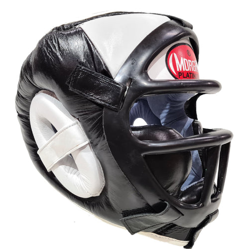 Morgan Leather Head Guard With Abx Plastic Removable Grill Black White